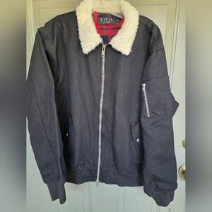 Civil Regime Jacket Mens Large  Black/Red Sherpa Collar 100% Cotton.